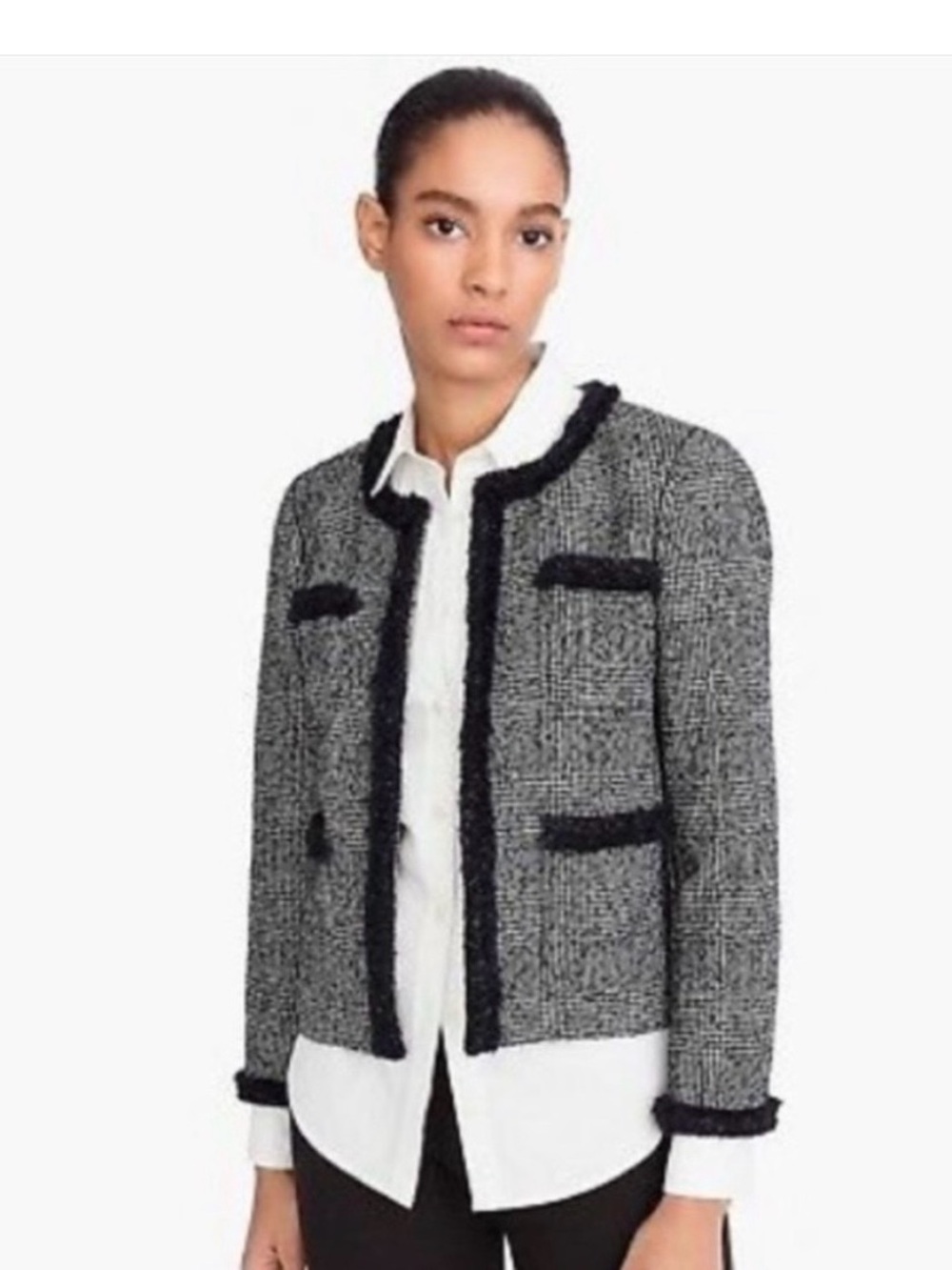 J. Crew Black Glen Plaid Tweed Lady Jacket - Size 8